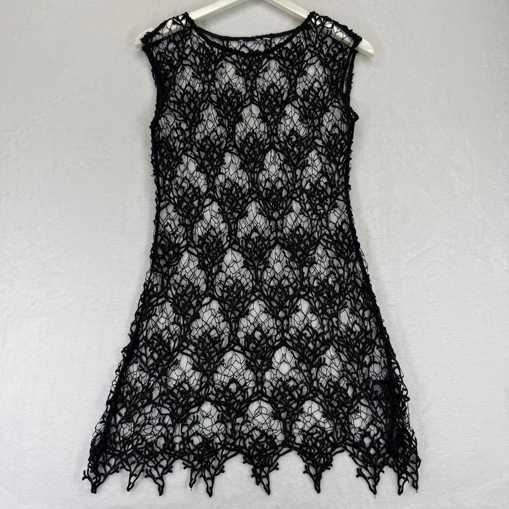 Anthropologie HD in Paris Black Lace Overlay Sleeveless Dress Approximately M